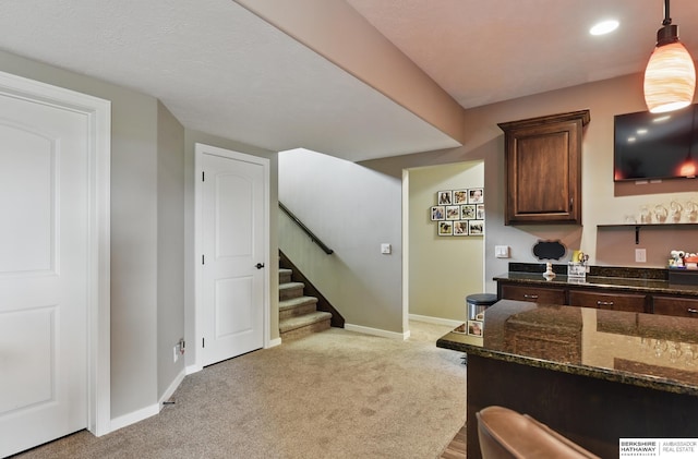 235 N 10th Ave, Springfield, NE 68059 - bar featuring light carpet, stairs, baseboards, pendant lighting, and recessed lighting