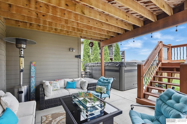 235 N 10th Ave, Springfield, NE 68059 - view of patio / terrace with a hot tub, an outdoor hangout area, and stairs