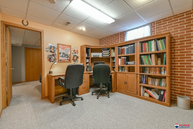 1405 Euclid St, Ashland, NE 68003 - office area featuring a drop ceiling, carpet floors, and brick wall