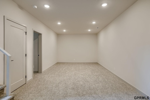 20145 S St, Omaha, NE 68135 - basement featuring carpet, recessed lighting, stairway, and baseboards