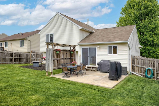 16117 Cottonwood St, Omaha, NE 68136 - rear view of property featuring a shingled roof, a patio area, and a pergola