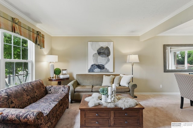 5818 S 159th St, Omaha, NE 68135 - living area with light carpet, crown molding, and baseboards