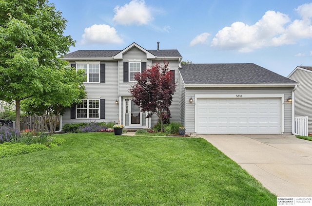 5818 S 159th St, Omaha, NE 68135 - view of front facade with concrete driveway, a garage, and a shingled roof