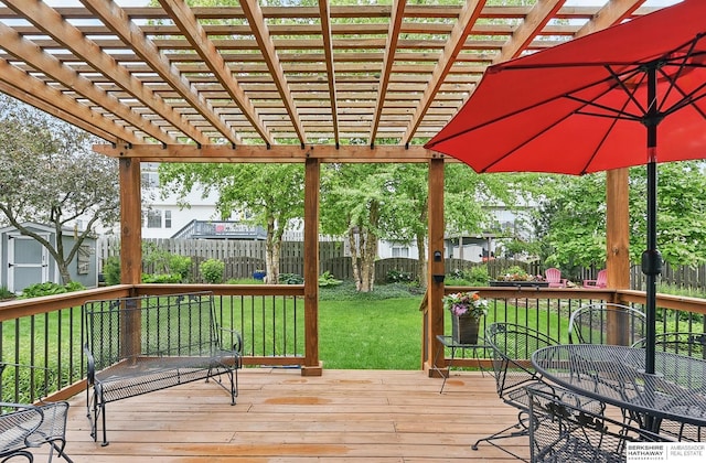 5818 S 159th St, Omaha, NE 68135 - wooden terrace with a pergola and outdoor dining space