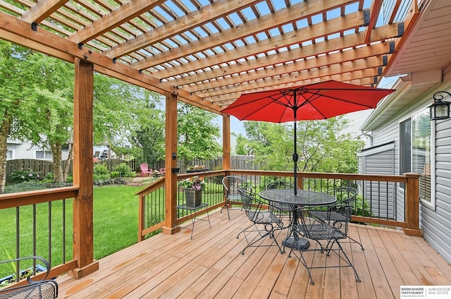 5818 S 159th St, Omaha, NE 68135 - wooden deck featuring outdoor dining space and a pergola