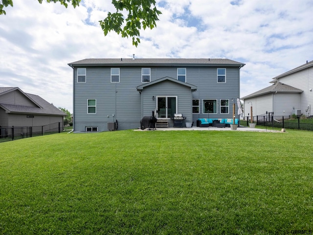 15218 Vane St, Bennington, NE 68007 - back of property with an outdoor living space, a patio, and a fenced backyard