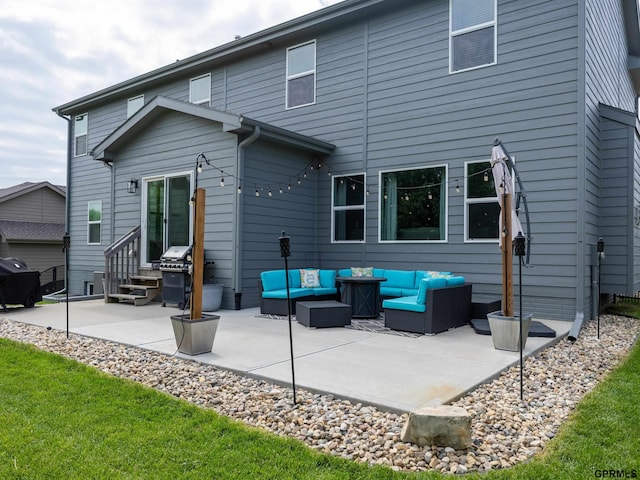 15218 Vane St, Bennington, NE 68007 - rear view of property with entry steps, an outdoor living space, and a patio area