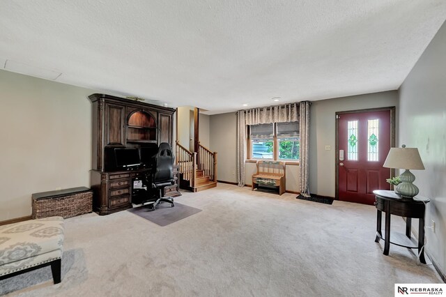 7105 W Davey Rd, Raymond, NE 68428 - office area with light carpet, a textured ceiling, and baseboards