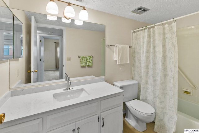12726 Gail Plz Unit 107, Omaha, NE 68137 - bathroom with toilet, a textured ceiling, vanity, and shower / bath combination with curtain