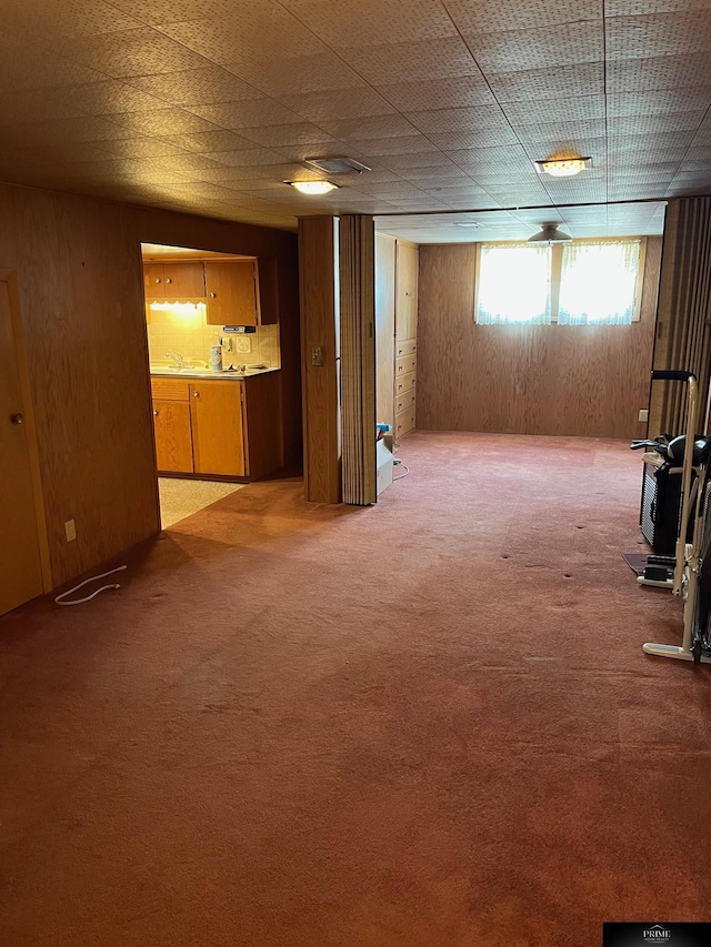 2031 N 49th St, Omaha, NE 68104 - below grade area with light carpet and wood walls