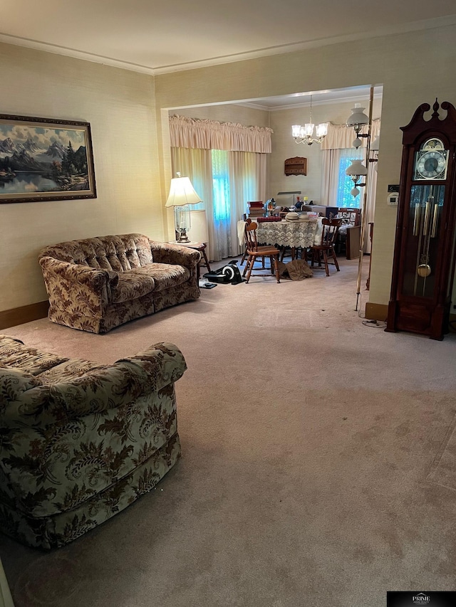 2031 N 49th St, Omaha, NE 68104 - carpeted living area featuring a chandelier and ornamental molding