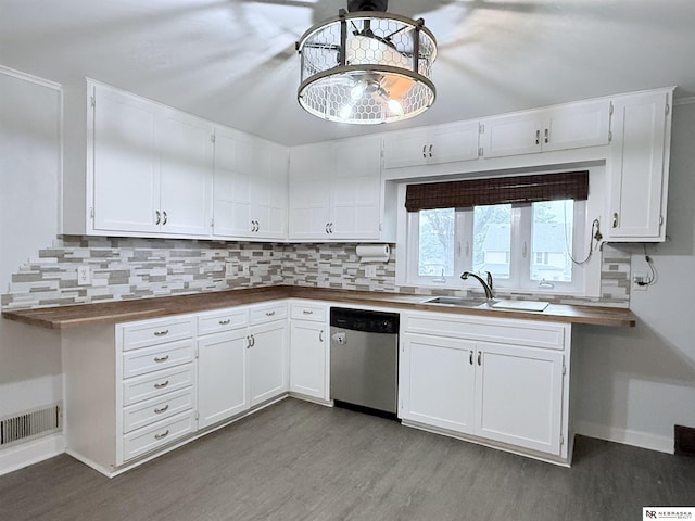 3836 Drexel St, Omaha, NE 68107 - kitchen with dishwasher, a sink, wood finished floors, and backsplash