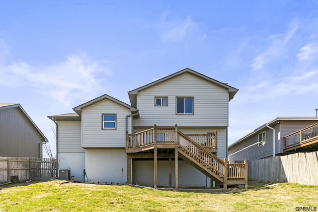 10103 S 11th St, Bellevue, NE 68123 - rear view of house with stairway, a wooden deck, and cooling unit