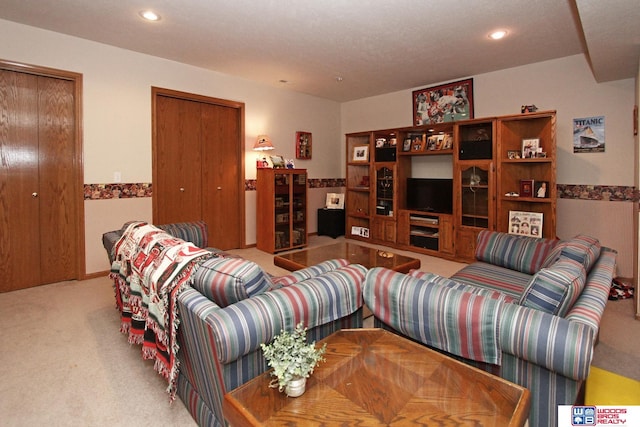 2600 Evergreen Cir, Beatrice, NE 68310 - carpeted living room with recessed lighting