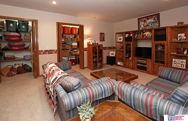 2600 Evergreen Cir, Beatrice, NE 68310 - living room featuring carpet flooring and recessed lighting