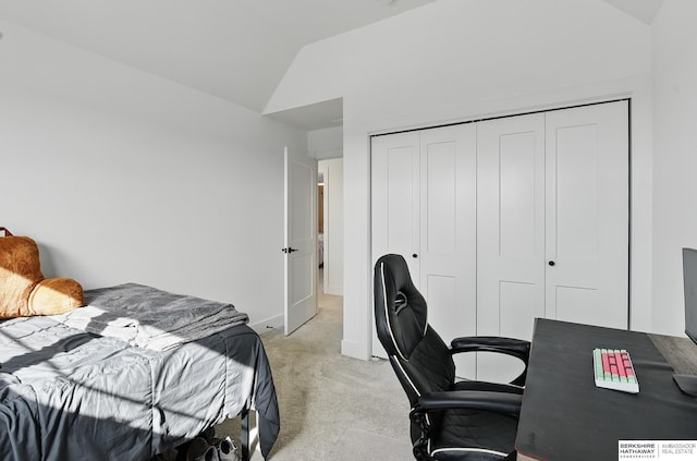 11065 N 171st St, Bennington, NE 68007 - bedroom with lofted ceiling, light carpet, a closet, an office area, and baseboards