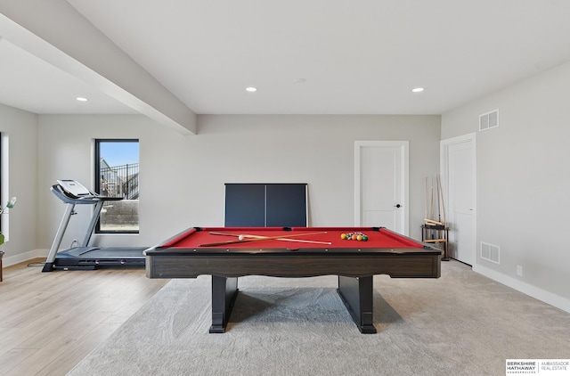 11065 N 171st St, Bennington, NE 68007 - rec room with billiards, baseboards, recessed lighting, and light wood finished floors