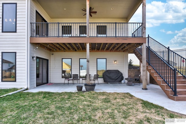 11065 N 171st St, Bennington, NE 68007 - back of property with a patio, stairs, a ceiling fan, and a lawn