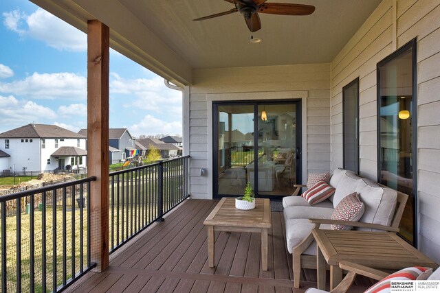 11065 N 171st St, Bennington, NE 68007 - wooden deck with a ceiling fan and a residential view