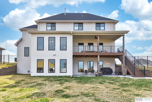 11065 N 171st St, Bennington, NE 68007 - rear view of property featuring stairs, a patio, and a ceiling fan