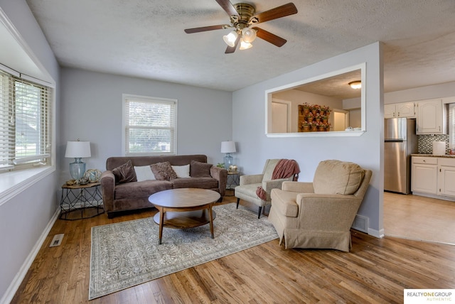 12180 Pedersen Dr, Omaha, NE 68144 - living area featuring light wood-style flooring, plenty of natural light, ceiling fan, and a textured ceiling