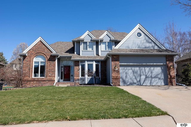 5801 S 167th Ave, Omaha, NE 68135 - view of front of house with brick siding, an attached garage, and a front lawn