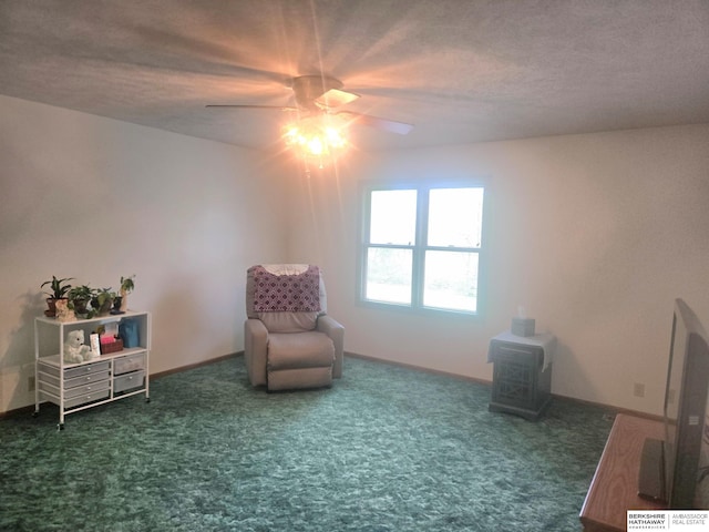 2205 Hidden Canyon Rd, Plattsmouth, NE 68048 - living area with a ceiling fan, carpet, and a wood stove
