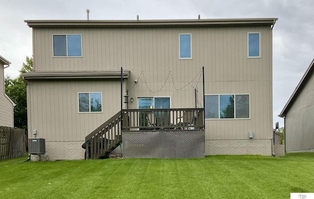 1609 N 208th St, Elkhorn, NE 68022 - back of property with central air condition unit, a deck, and stairs