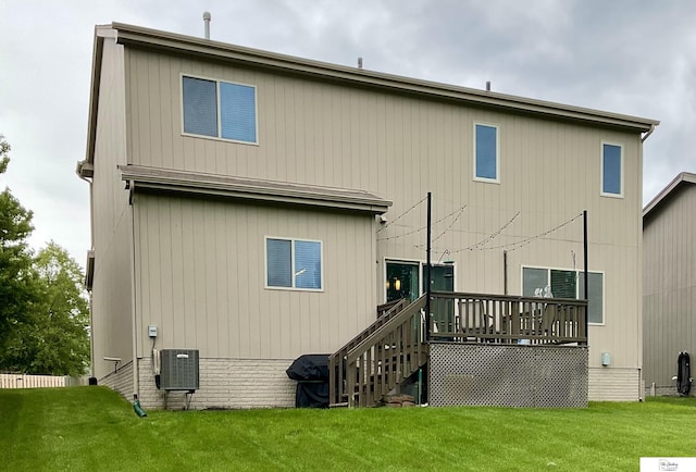 1609 N 208th St, Elkhorn, NE 68022 - back of house with a yard, a deck, cooling unit, and stairs