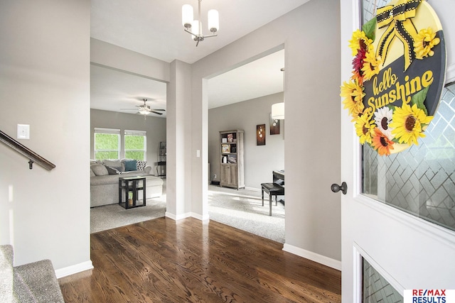 10202 N 152nd Ave, Bennington, NE 68007 - foyer with wood finished floors, baseboards, a chandelier, and ceiling fan