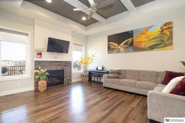 7316 Gerald Ave, Lincoln, NE 68516 - living area with hardwood / wood-style floors, a ceiling fan, baseboards, and recessed lighting