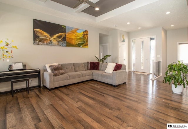 7316 Gerald Ave, Lincoln, NE 68516 - living area featuring wood finished floors, recessed lighting, and a ceiling fan