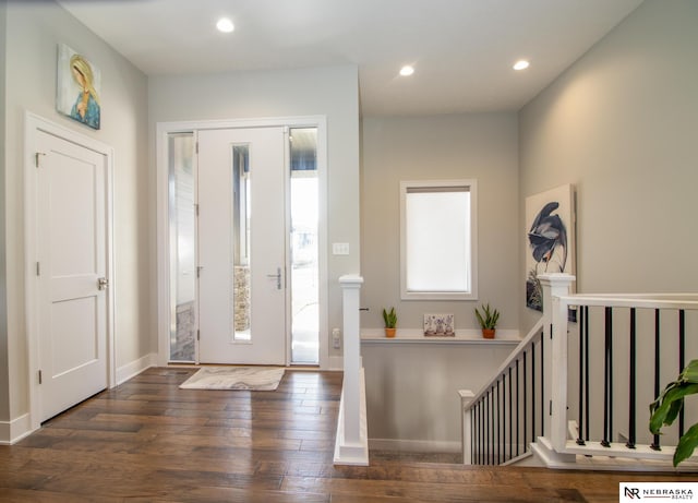 7316 Gerald Ave, Lincoln, NE 68516 - entryway with wood-type flooring, plenty of natural light, and recessed lighting