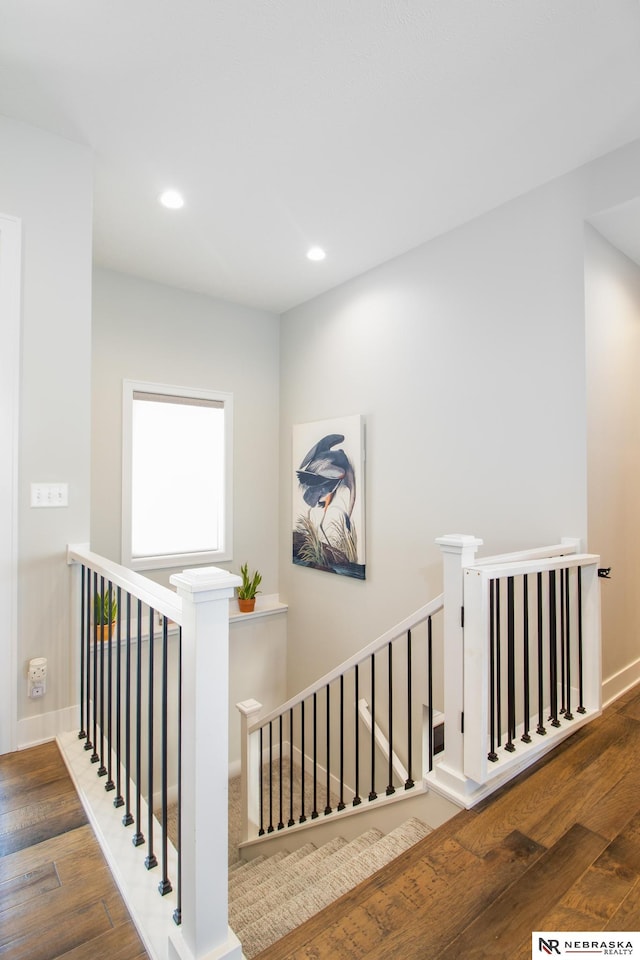 7316 Gerald Ave, Lincoln, NE 68516 - stairs with wood finished floors, recessed lighting, and baseboards