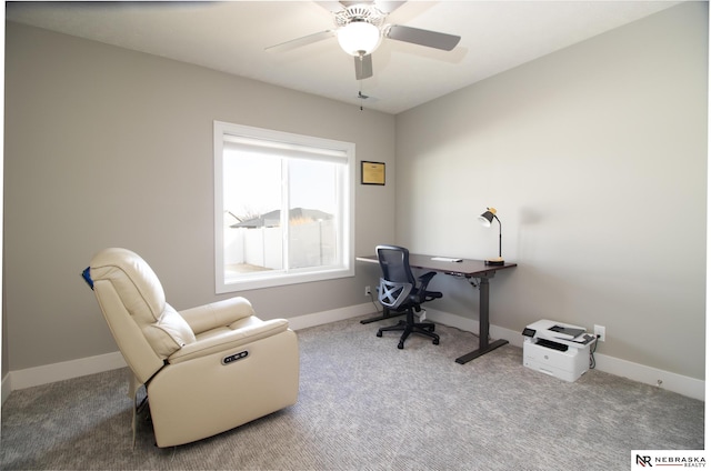 7316 Gerald Ave, Lincoln, NE 68516 - carpeted home office featuring a ceiling fan and baseboards