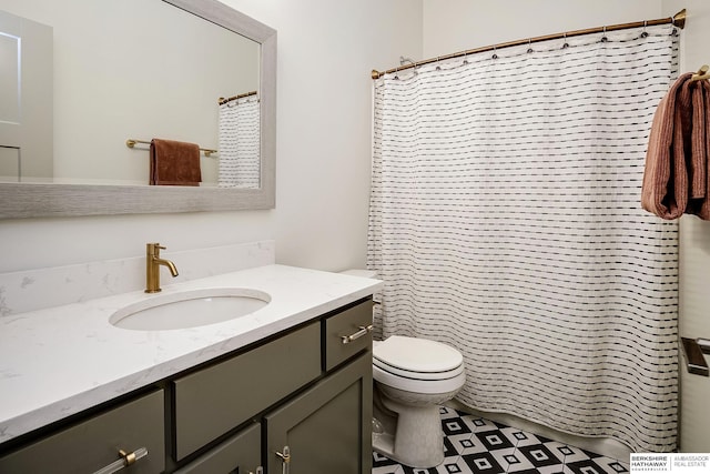 1611 S 208th St, Omaha, NE 68022 - full bath featuring toilet, vanity, tile patterned floors, and curtained shower