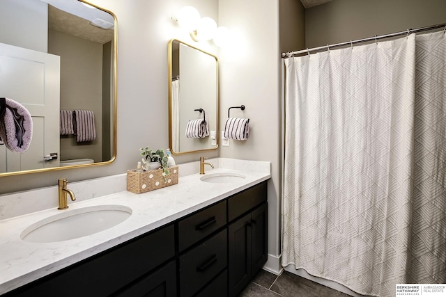 1611 S 208th St, Omaha, NE 68022 - bathroom featuring double vanity, tile patterned flooring, and a shower with curtain