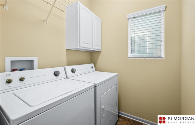6713 N 148th St, Omaha, NE 68116 - laundry area with cabinet space, washing machine and clothes dryer, and dark tile patterned flooring