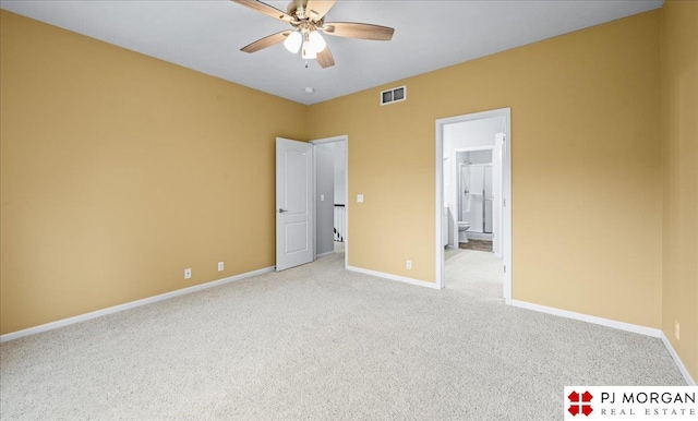 6713 N 148th St, Omaha, NE 68116 - unfurnished bedroom with light carpet, connected bathroom, and ceiling fan