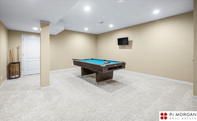 6713 N 148th St, Omaha, NE 68116 - recreation room with recessed lighting, carpet floors, and billiards