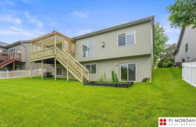 6713 N 148th St, Omaha, NE 68116 - back of house with stairs, a wooden deck, and brick siding
