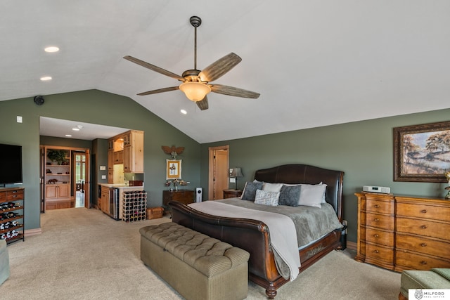 4725 S 184th Plz, Omaha, NE 68135 - bedroom featuring lofted ceiling, light colored carpet, recessed lighting, and a ceiling fan