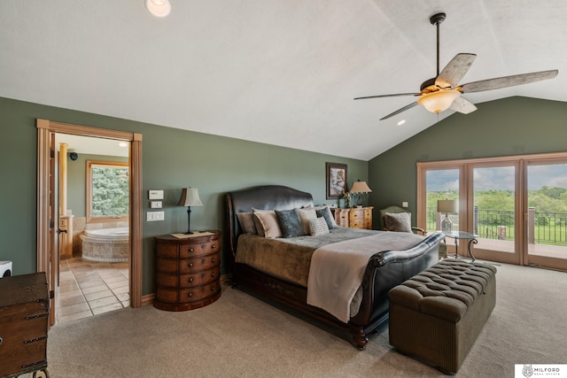 4725 S 184th Plz, Omaha, NE 68135 - bedroom with access to outside, vaulted ceiling, light carpet, connected bathroom, and recessed lighting