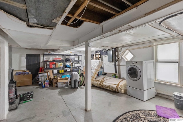 712 Bancroft St, Omaha, NE 68108 - below grade area with washer / dryer and electric panel