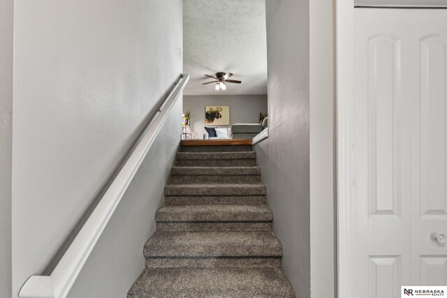 2000 Murray Rd, Plattsmouth, NE 68048 - staircase featuring a ceiling fan and a textured wall