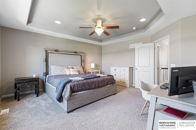 20904 Camden Ave, Omaha, NE 68022 - carpeted bedroom with a raised ceiling, baseboards, recessed lighting, and a ceiling fan