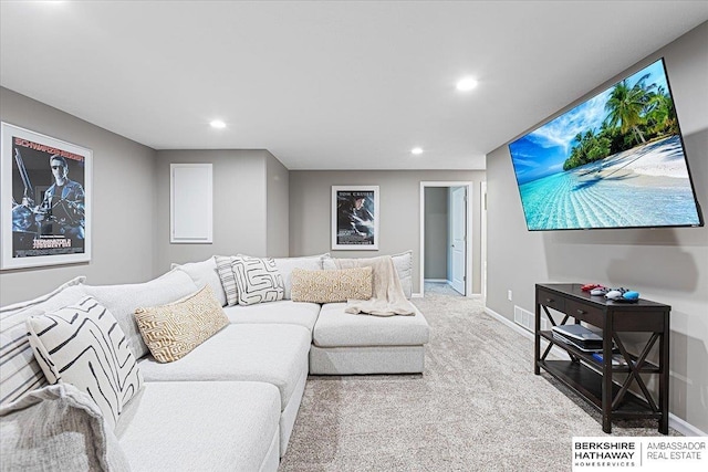 20904 Camden Ave, Omaha, NE 68022 - living area with recessed lighting, light carpet, and baseboards