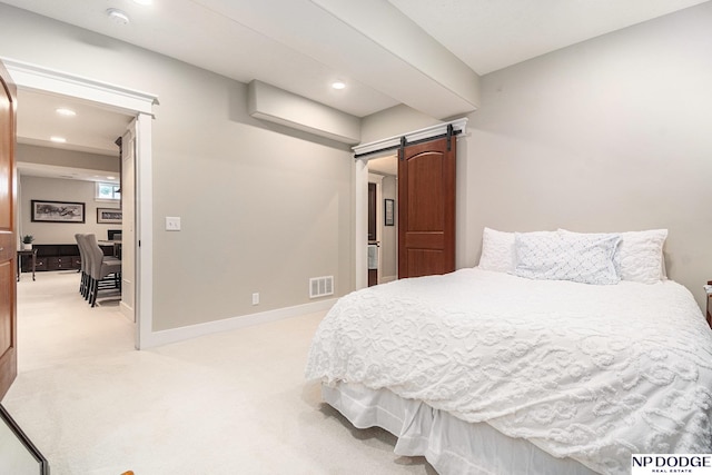 7409 N 160th St, Bennington, NE 68007 - bedroom featuring light carpet, a barn door, recessed lighting, and baseboards