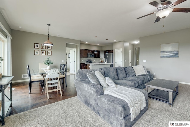 2206 Alexandra Rd, Papillion, NE 68133 - living room with wood finished floors, ceiling fan, baseboards, and recessed lighting