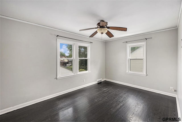 3519 N 53rd St, Omaha, NE 68104 - unfurnished room featuring ceiling fan, baseboards, dark wood-style flooring, and ornamental molding